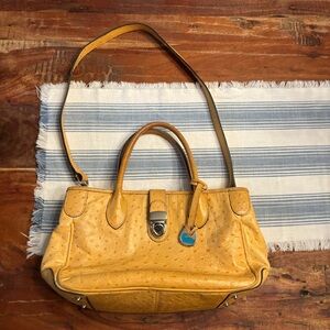 Dooney & Bourke Caramel Brown Leather Ostrich Shoulder Crossbody Handbag